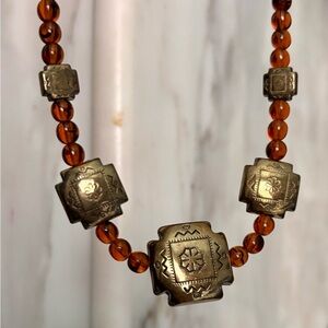 Amber Glass Bead Necklace - Brown